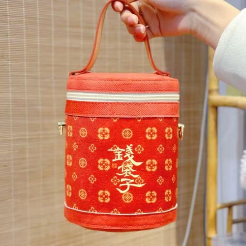 有Q花手提斜挎水桶包文创包包