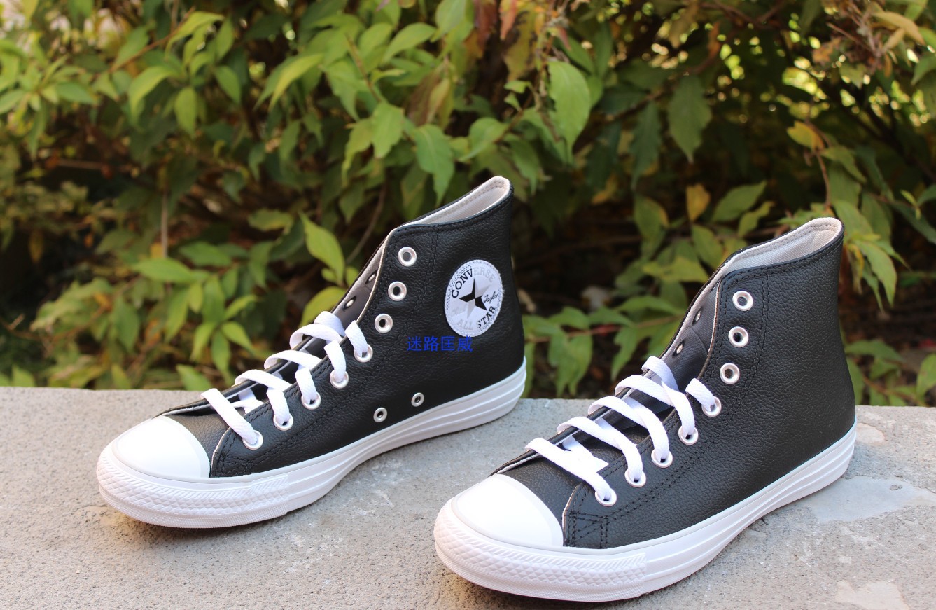 刺绣logo匡威 seasonal all star黑色男高帮皮质休闲板鞋166730c