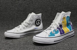 酷动城正品匡威CONVERSE反战飞机印花男女魔术贴高帮帆布鞋167892