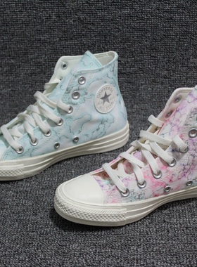匡威大理石印花炫彩扎染烫银工艺高帮女子帆布鞋A02034C A02035C