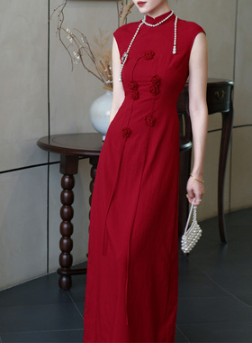 鹿与玫瑰国风新中式红色旗袍女气质显瘦修身连衣裙礼服订婚敬酒服
