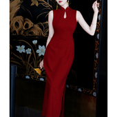 修身 鹿与玫瑰新中式 红色旗袍女改良年轻款 气质订婚回门礼服连衣裙