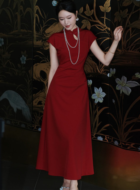鹿与玫瑰新中式红色旗袍女改良年轻款少女修身连衣裙敬酒服礼服裙