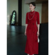 鹿与玫瑰新中式 红色改良旗袍女气质显瘦订婚敬酒服婚礼礼服连衣裙