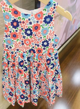 4-12岁法单童装2025夏装新款女大童liberty印花连衣裙百褶背心裙