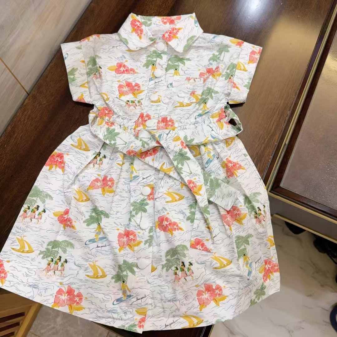 法单童装25春夏装新款女大童碎花衬衫连衣裙儿童纯棉短袖裙子包邮
