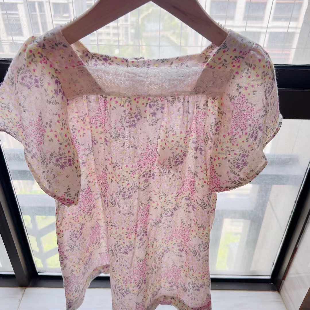 法单童装25新款女大童碎花短袖连衣裙夏季儿童公主裙4-14岁包邮