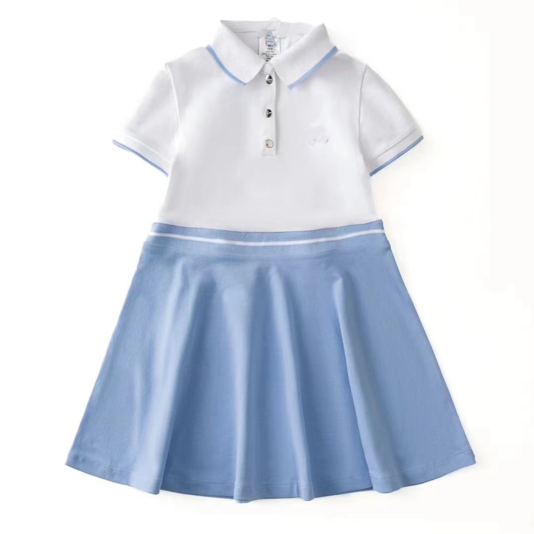 法单童装25春夏新款女大童学院风百褶连衣裙休闲运动裙4-12岁包邮