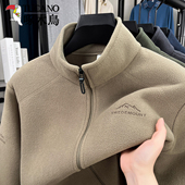 啄木鸟秋冬季 拉链加绒休闲外套加厚保暖摇粒绒夹克 男士 立领开衫