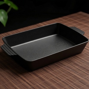 尧乡铁器烤鱼专用烤盘加厚铸铁无涂层长方形平底锅一体成型烤鱼锅