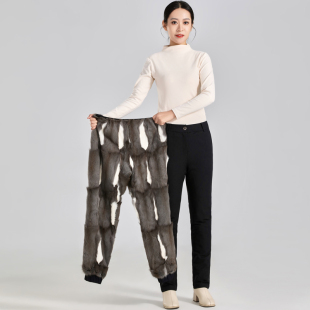 休闲裤 金狸貂皮毛一体裤 貂毛裘皮裤 冬季 子女高腰加绒加厚皮草棉裤