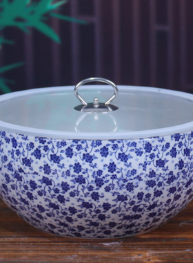 景德镇陶瓷和面盆加厚带盖家用大号加高釉下青花不沾发面揉面盆子