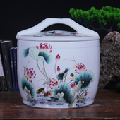 家用带盖密封储物罐面粉缸油缸 30斤米桶景德镇中式 陶瓷米缸10