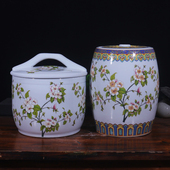 景德镇陶瓷米缸家用20斤30斤米桶带盖密封面粉缸加厚储物水缸油缸