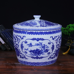 景德镇陶瓷米缸10斤20斤30斤装 青花带盖储物罐水缸油缸面粉缸