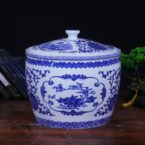陶瓷家用青花米缸面粉缸带盖米桶