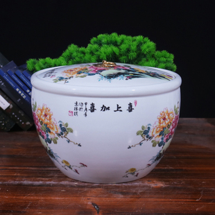 陶瓷米缸20斤装米桶景德镇家用带盖密封储物罐老式大口防潮面粉缸