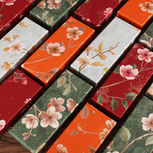 高级感桃花礼盒中国古风宋锦发夹收纳盒绒花发簪胸针饰品包装纸盒