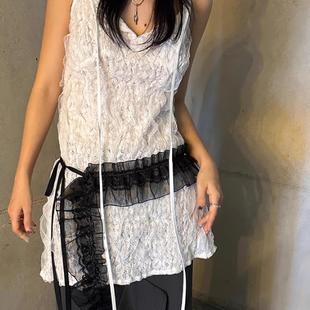 Exclusive 韩国小众设计y2k蕾丝纱边系带重工叠穿吊带连衣裙 type