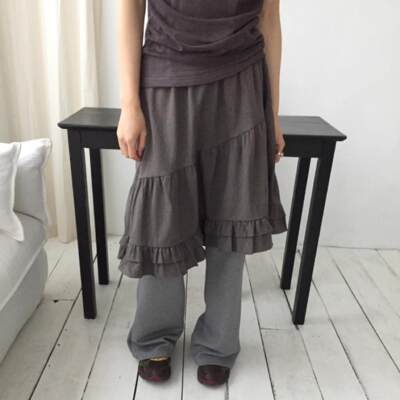 冷淡风不对称荷叶边松紧半身裙