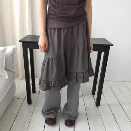 冷淡风不对称荷叶边松紧半身裙