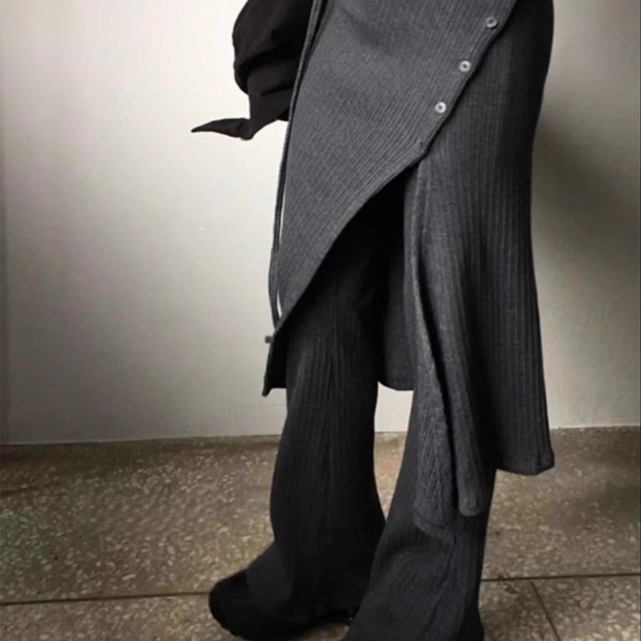 休闲系扣开叉绑带半身裙裤两件套