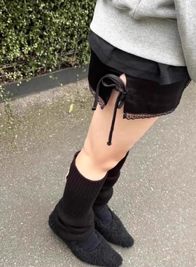 Exclusive type 小众街头芭蕾风蕾丝花边蝴蝶结带丝滑短裙半身裙