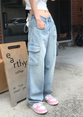 高腰长裤侧口袋工装风