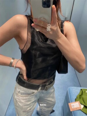 假两件欧根纱无袖背心上衣