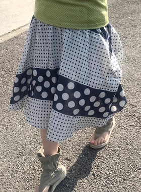 Exclusive type 日系复古y2k原宿感可爱波点拼接古早百搭半身裙女