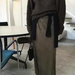 设计后松紧开叉直筒A字半身裙长裙女 秋冬韩国个性 Exclusive type