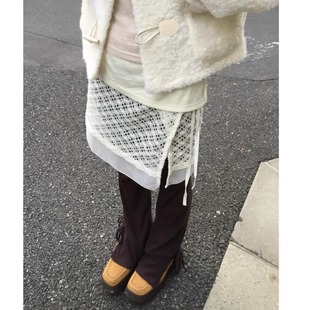 复古叠穿镂空花朵拼接绑带ops屁帘半身裙 韩国个性 Exclusive type