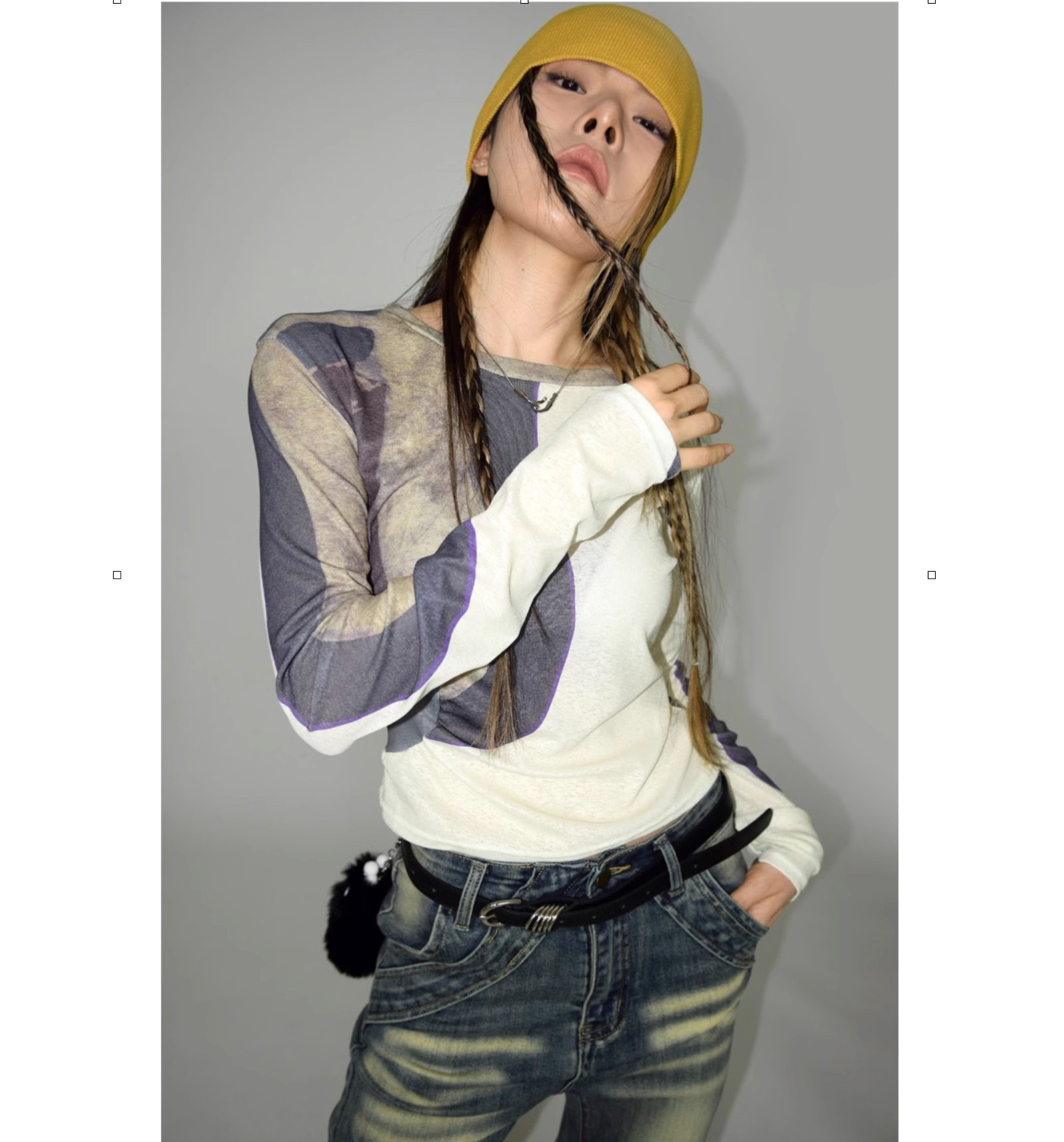 印花圆领修身长袖T桖打底衫女