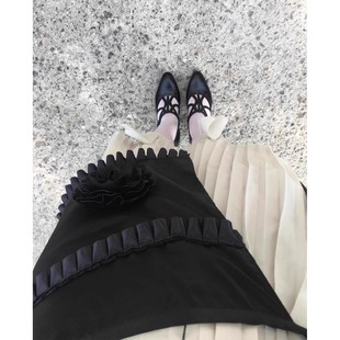 Exclusive 气质复古玫瑰花褶皱边叠穿系带围裙半身裙 type韩国个性