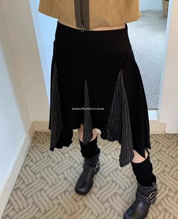 设计不规则波浪拼接侧抽绳松紧A字半身裙 韩国个性 Exclusive type