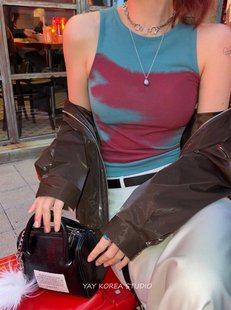 背心打底衫 Exclusive 修身 街头复古抽象印花y2k撞色弹力无袖 type