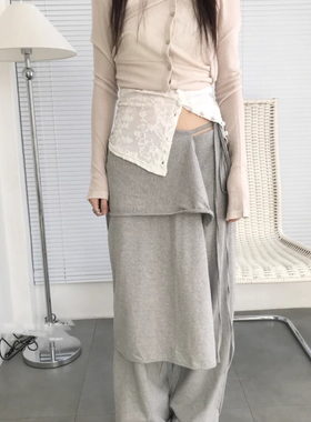 Exclusive type韩国个性设计不规则解构叠穿绑带假两件裙裤休闲裤