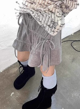 Exclusive type 小众设计个性不规则抽绳螺纹松紧腰短款半身裙女