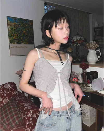 不规则荷叶边吊带背心女