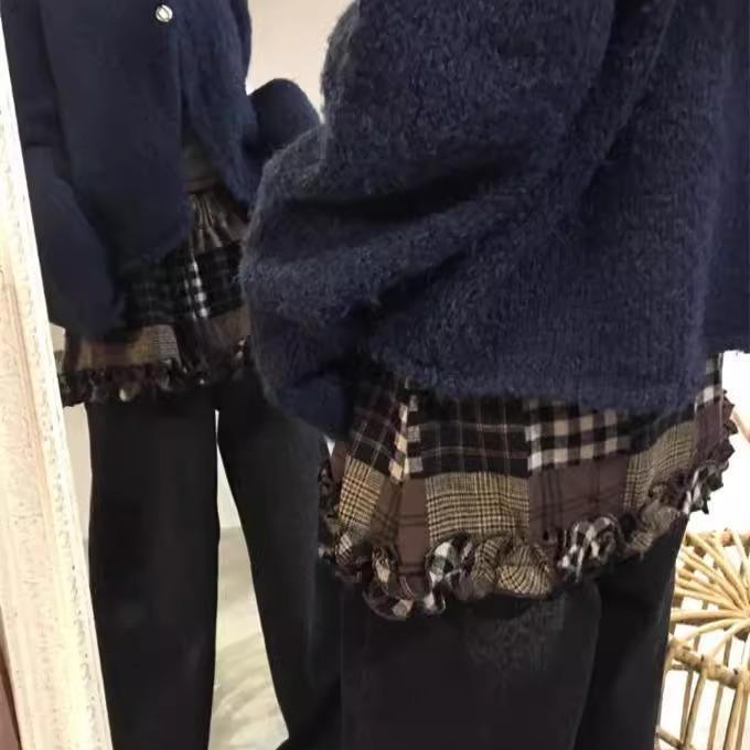 拼色设计小裙摆叠穿罩裙短裙