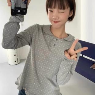 T恤衫 Exclusive 可爱减龄娃娃领小波点木耳边可爱长袖 24秋季 type