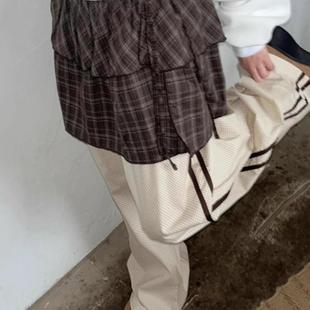 Exclusive 韩国小众复古格纹荷叶边侧绑带叠穿围裙半身裙女 type