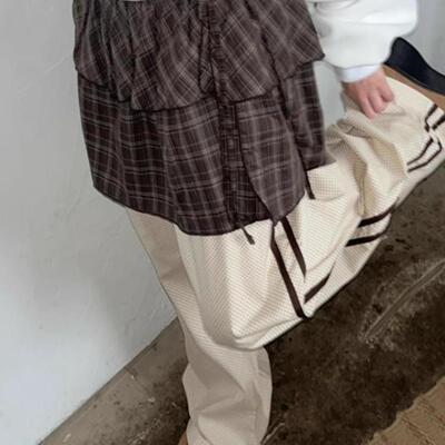 荷叶边侧绑带叠穿围裙半身裙女