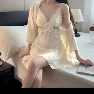 纯欲风吊带蕾丝睡裙套装 轻奢性感带胸垫睡衣女夏冰丝高级2025新款