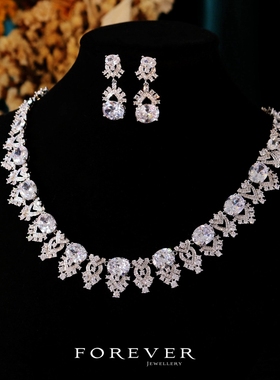 女复古奢华锆石超闪项链耳环套装