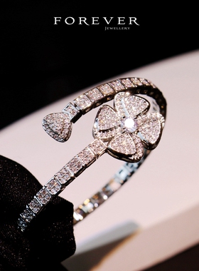 韩式时尚个性女士锆石花朵手镯闪