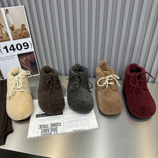 休闲鞋 平底呢内增高羊羔毛毛加绒保暖雪地靴女鞋 短靴 新款 2025冬季