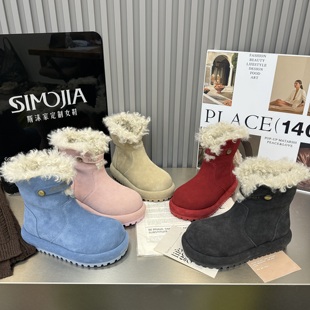 磨砂真皮厚底内增高羊卷毛加绒保暖雪地靴短筒靴女鞋 2025冬季 新款
