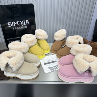 加绒保暖雪地靴女短筒靴 磨砂真皮厚底增高羊羔毛毛鞋 2025冬季 新款