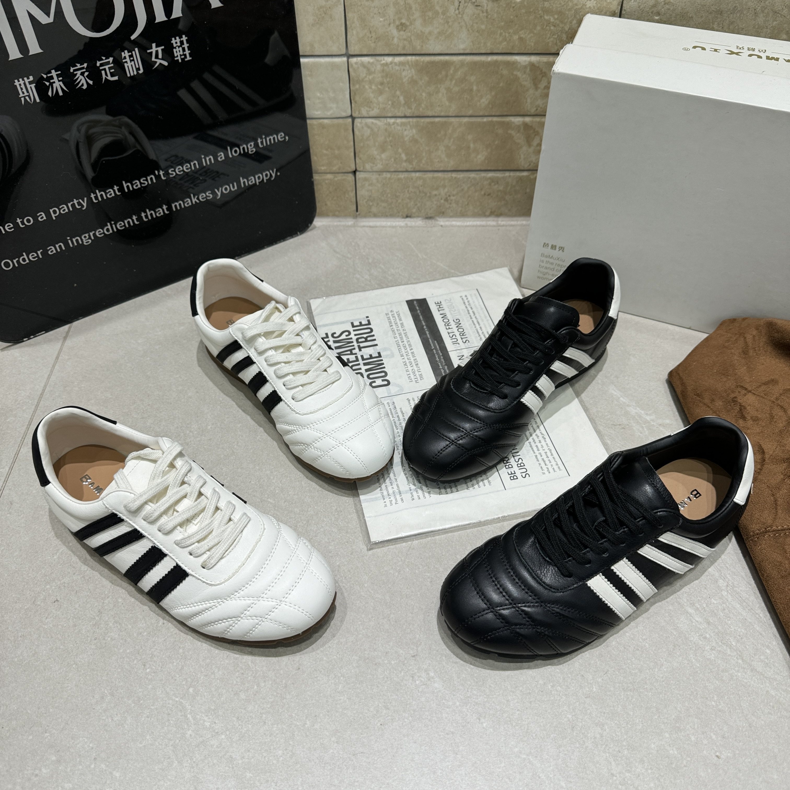 芭慕秀2026春新款真皮轻便阿甘鞋女系带运动休闲鞋舒适平底德训鞋,女鞋,时尚休闲鞋,淘宝优惠券,粉丝福利购,淘宝优惠卷